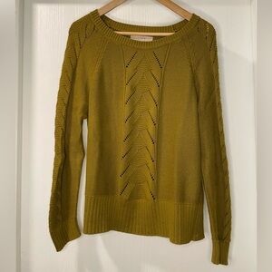 LOFT Cable Knit Boat Neck Sweater in Olive Green. Size M